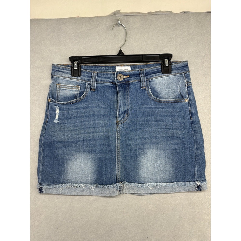 Gogo‎ Jeans USA Denim Mini Skirt Size 11 Folded Frayed Hem